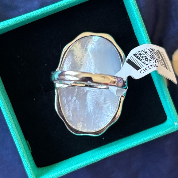 Vintage DK Sterling Silver 925 Mother of Pearl Rose Carved Ring Scalloped Bezel - Picture 7 of 15